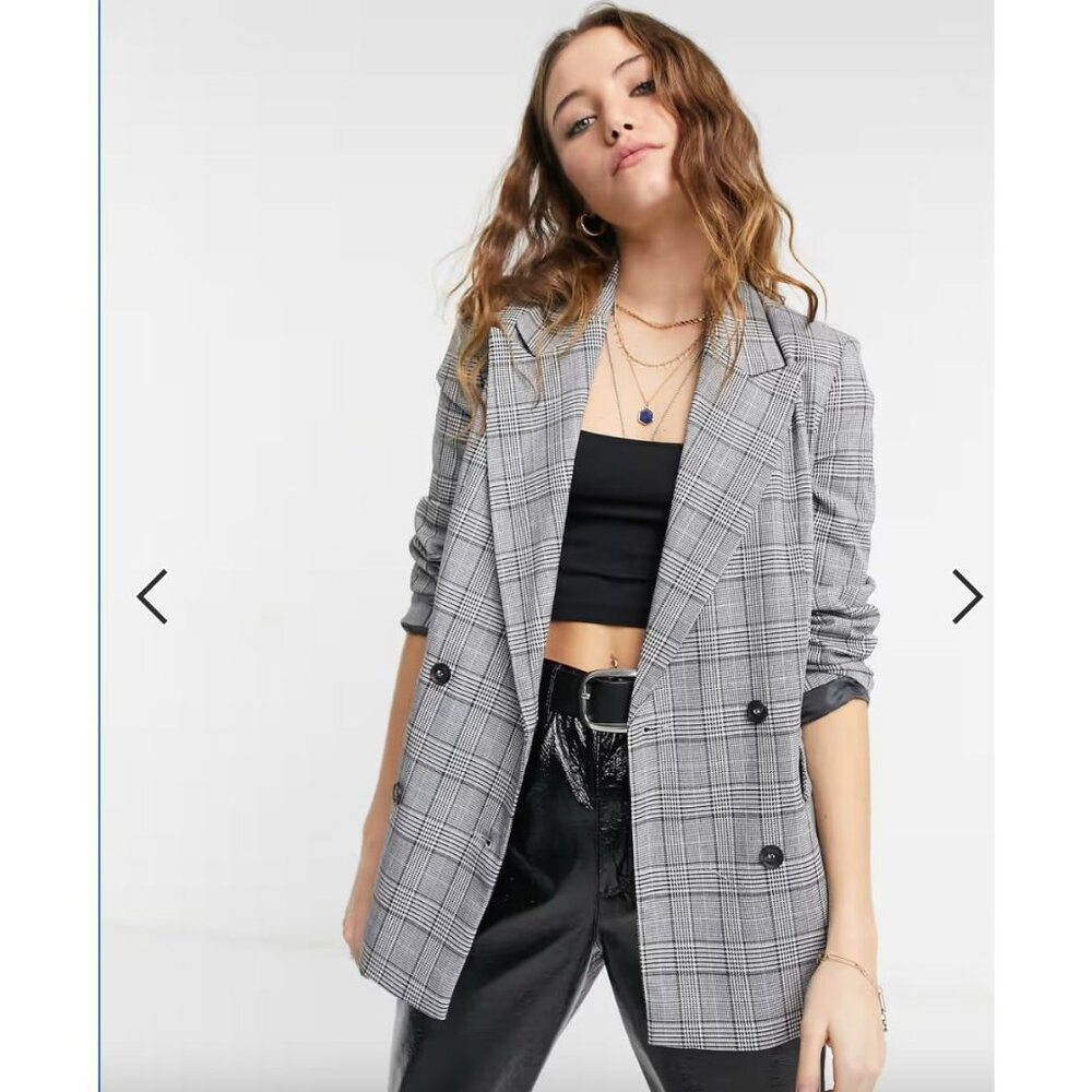 Topshop Womens Plaid Double-Breasted Oversized Blazer UK 6 US 2